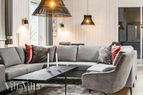 Sofakroken i luksushus nr. 167 i Vestjylland.