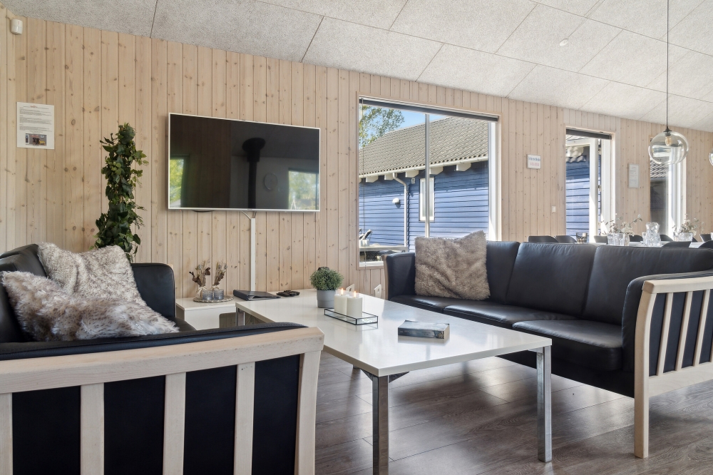 Sofaen i luksushus nr. 314 i Lolland/Falster/Møn er perfekt for å hygge seg med et brettspill eller se en film sammen.