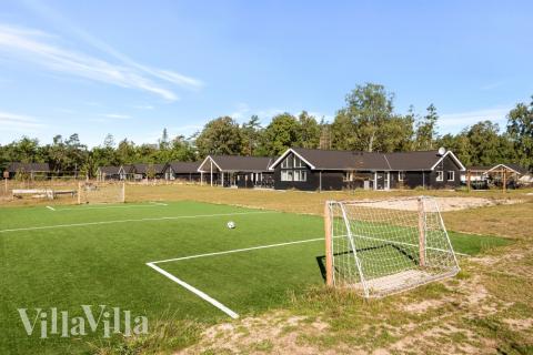 I det attraktive feriehuset nr. 436 i Nordsjælland finnes det mengder av utendørsaktiviteter, som leketårn og huskestativ.