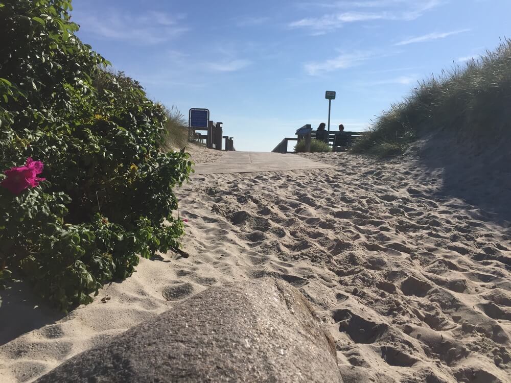 Stranden nær luksushus nr. 446 i Østjylland er ideell til gåturer.