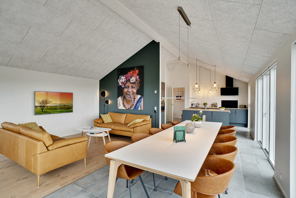 Sofakroken i luksushus nr. 514 i Nordjylland.