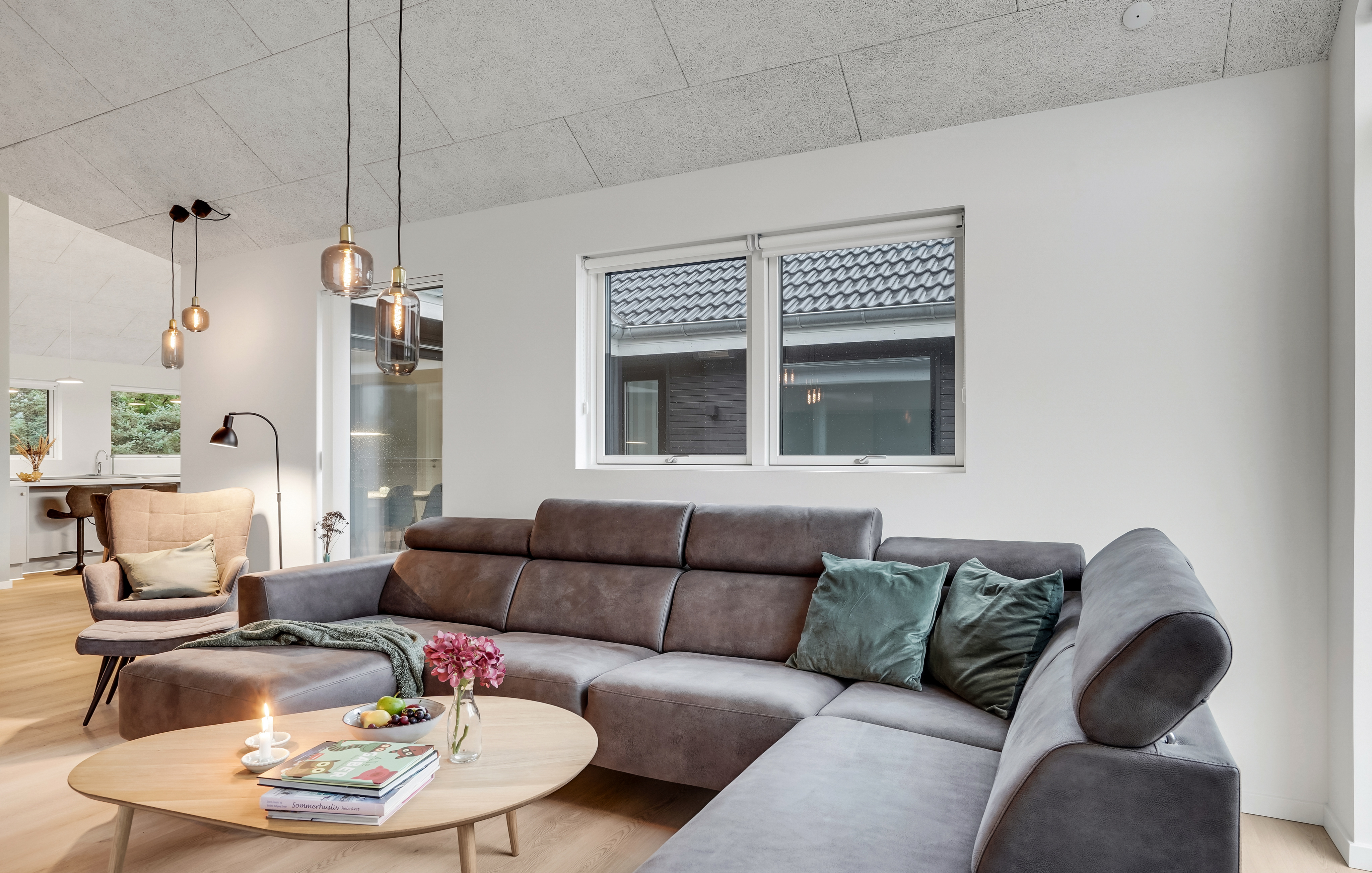 Sofakroken i luksushus nr. 692 i Nordjylland.