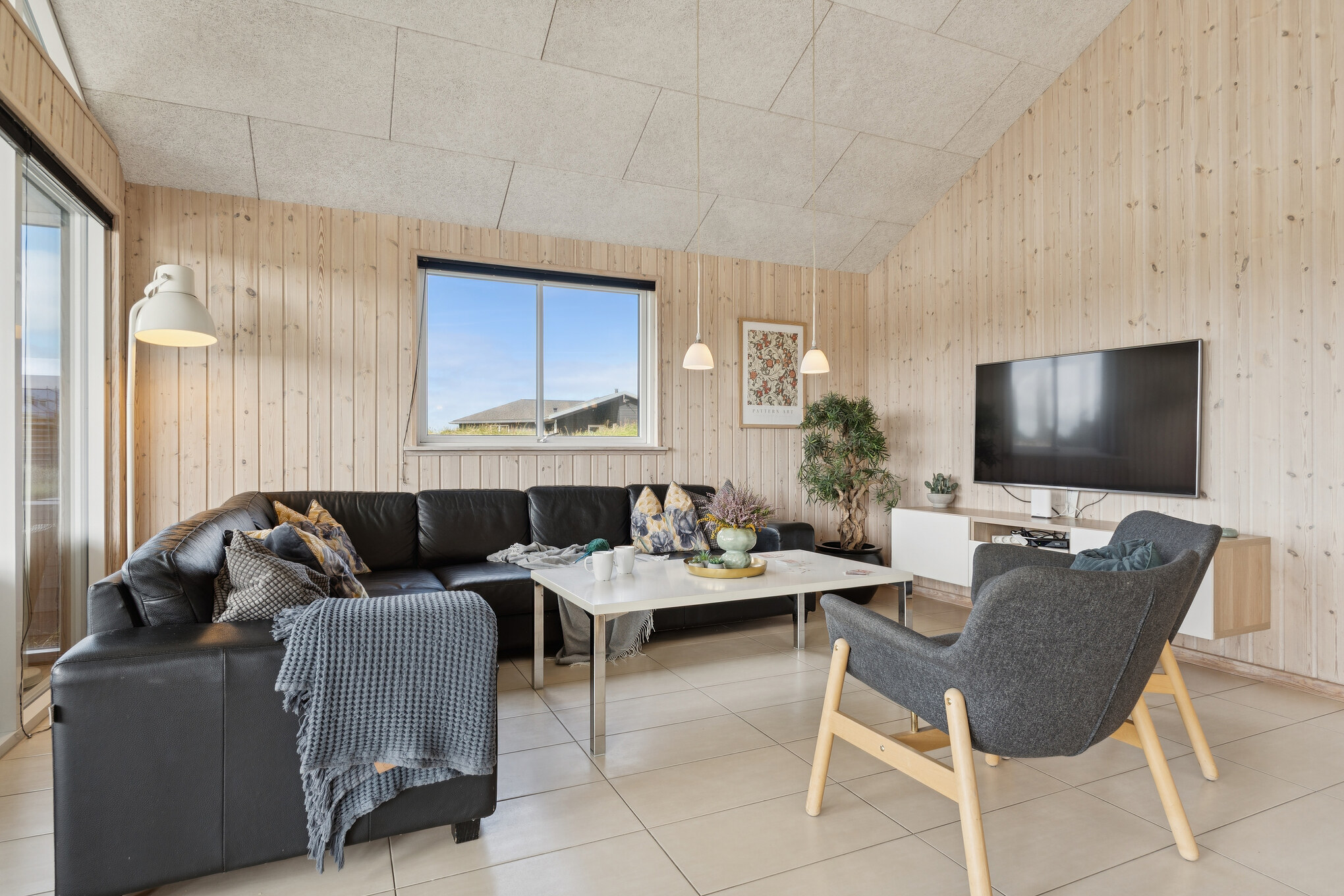Sofakroken i luksushus nr. 292 i Vestjylland.