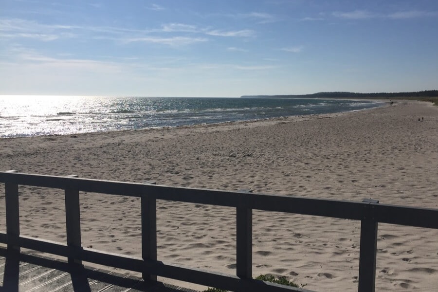 Stranden nær luksushus nr. 441 i Østjylland er ideell til gåturer.
