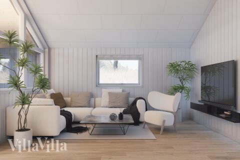 Sofaen i luksushus nr. 931 i Østjylland er perfekt for å hygge seg med et brettspill eller se en film sammen.