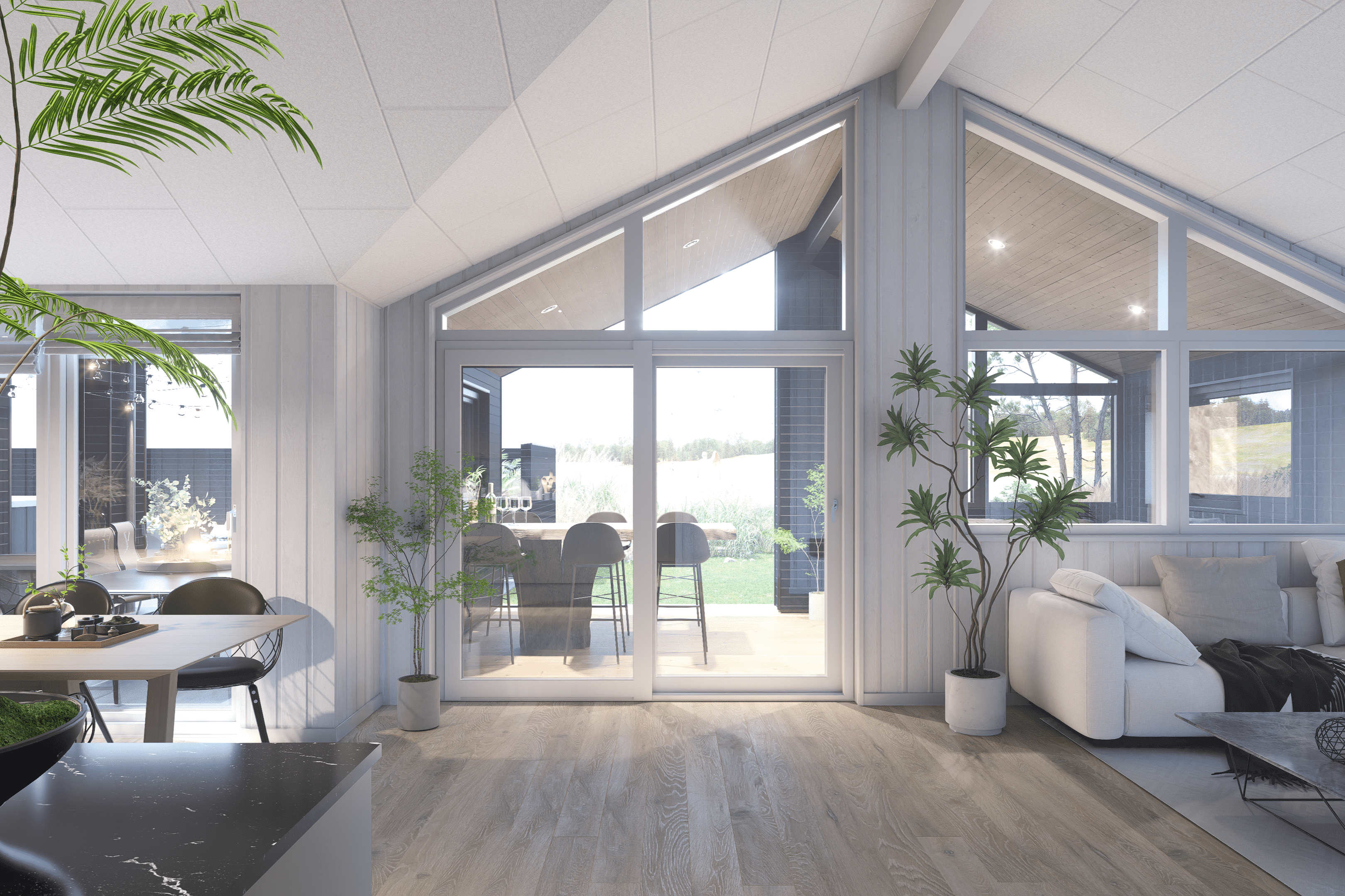 Det er plass til 12 personer i det store lyse oppholdsrommet i luksushus nr. 919.