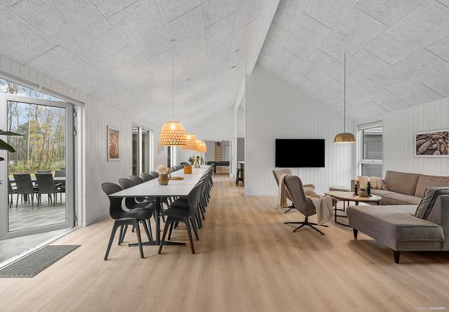 Det er plass til 30 personer i det store lyse oppholdsrommet i luksushus nr. 905.