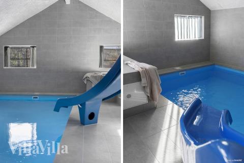 Feriehus 810 har et flott basseng med sklie, et stort innebygd boblebad og en badstue