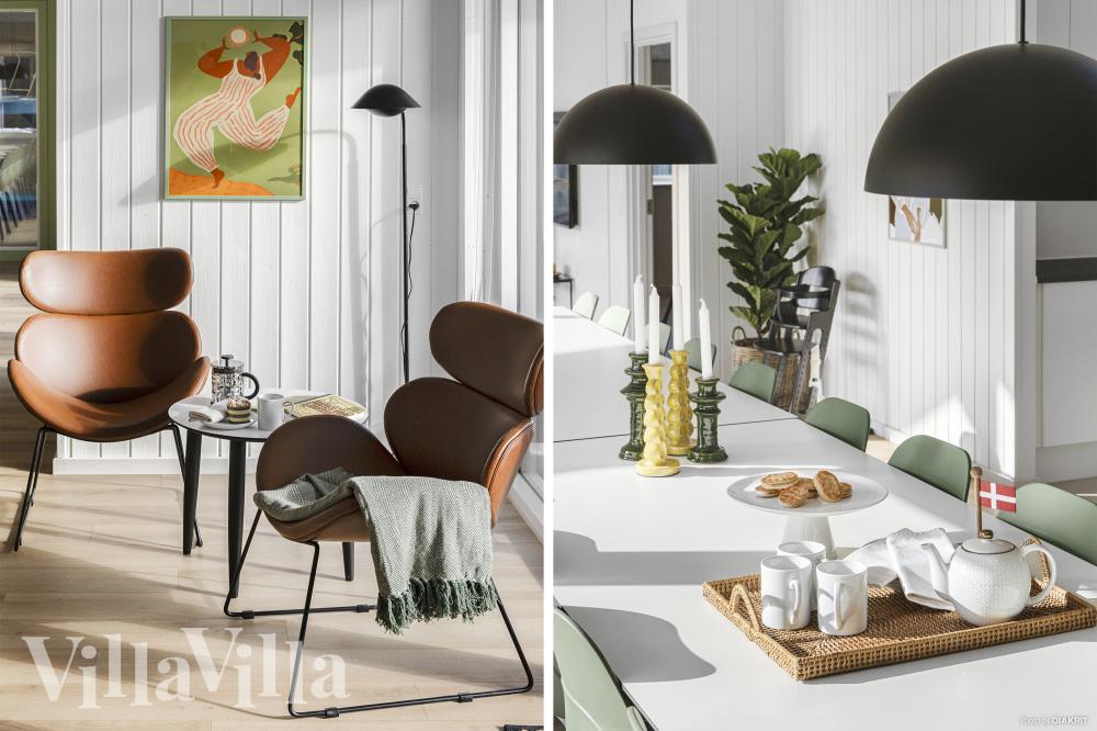 Det er plass til 20 personer i det store lyse oppholdsrommet i luksushus nr. 816.