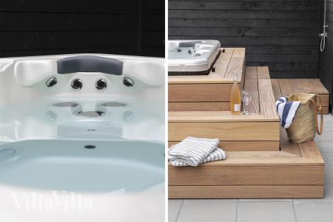 Nyt varmen i boblebadet i luksushus nr. 918 i Vestjylland