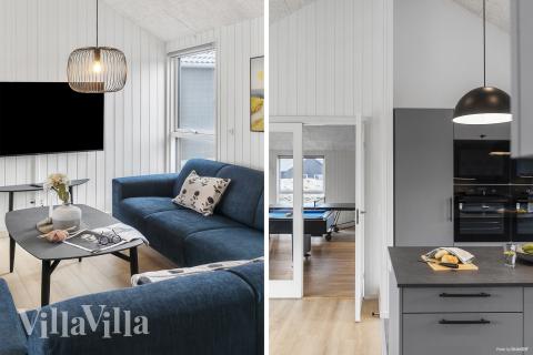 Sofaen i luksushus nr. 913 i Lolland/Falster/Møn er perfekt for å hygge seg med et brettspill eller se en film sammen.