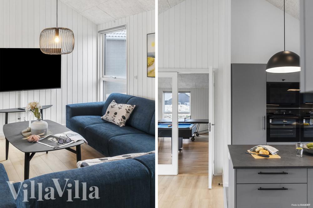 Sofaen i luksushus nr. 913 i Lolland/Falster/Møn er perfekt for å hygge seg med et brettspill eller se en film sammen.