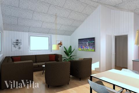 Sofaen i luksushus nr. 958 i Fyn og øyer er perfekt for å hygge seg med et brettspill eller se en film sammen.