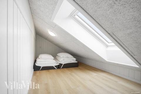 Noen av de 20 soveplassene i luksushus nr. 932 finnes på hems