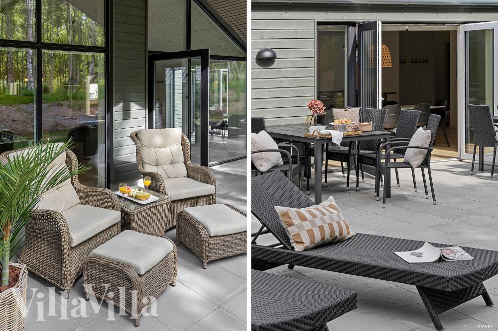 Luksushus nr. 828 har en deilig terrasse med gode hagemøbler til 26 personer.